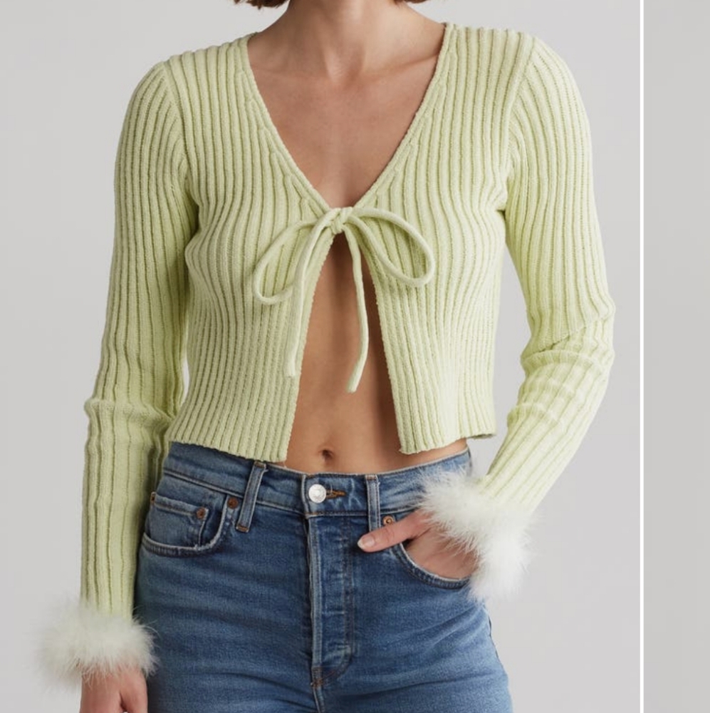 LFD Love Fate Destiny Super Soft Ribbed Front Tie Sweater Size Medium Nwt
